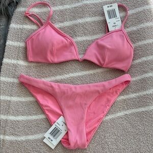 l*space Pink Ribbed Bikini Top and Bottom Set